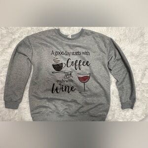 Gray Coffee and Wine Graphic Sweater L